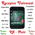 Receptor bicanal 12/24 V 433,92 MHz, universal código fijo y código evo, KeeLog, para Flors, Faac y Came Receptor bicanal 12/24 V 433,92 MHz, universal código fijo y código evo, KeeLog, para Flors, Faac y Came